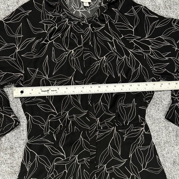 A New Day Womens Black Lilac Floral Print Midi Dress Medium Long Sleeve Elegant - Picture 7 of 11